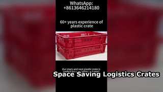 野菜ディスプレイ用プラスチック箱を積み重ねて入れ子にします。換気されたスーパーマーケット保管ソリューション