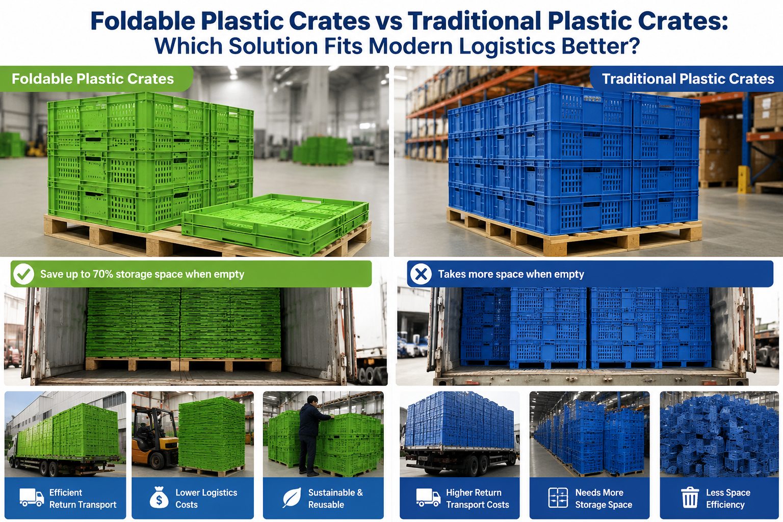 最新の企業ブログについて 折りたたみ可能なプラスチック製の箱と従来のプラスチック製の箱: どちらのソリューションが現代の物流に適していますか?