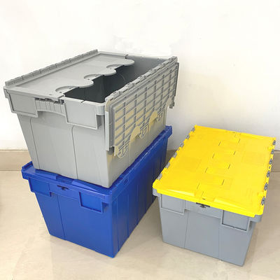 購入 Plastic Crate With Lid Heavy Duty Cheap Plastic Moving Boxes Storage Stackable Attached Lid Container オンライン製造