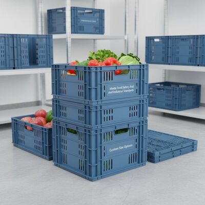 購入 食品安全および工業規格に適合 食品保管に適したサイズカスタマイズオプション付きの折りたたみ可能なカスタムプラスチック箱 オンライン製造